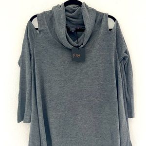 Cold shoulder cowl neck sweater